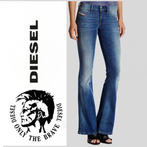 Diesel Flare Wide Leg Jeans Louvely Denim Blue Low Rise 29 Street Wear Euro chic